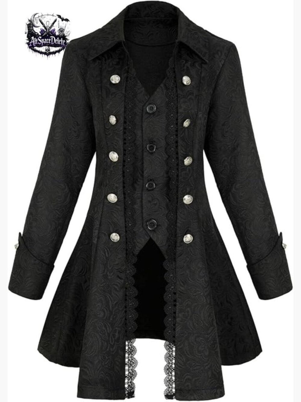 Large Medieval Gothic Steampunk Jacket with Lace & Buttons, Polyester